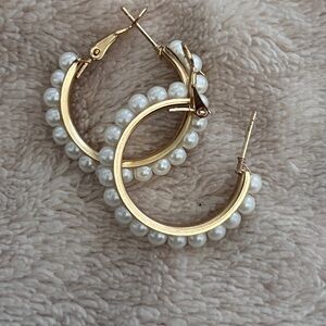 pearl studded gold huggies